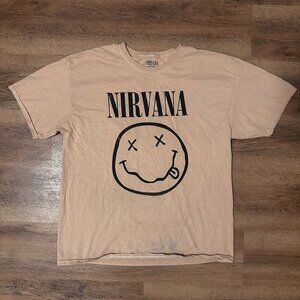 Nirvana Smiley Short Sleeve L/XL Brown Cotton Graphic Band T Shirt